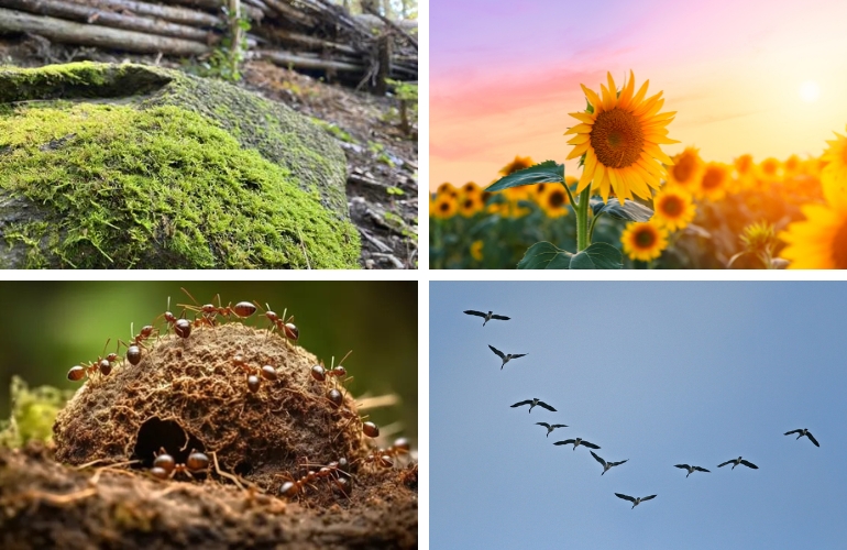 quan sát các vật đặc biệt như hoa hướng hương, tổ kiến để xác định hướng