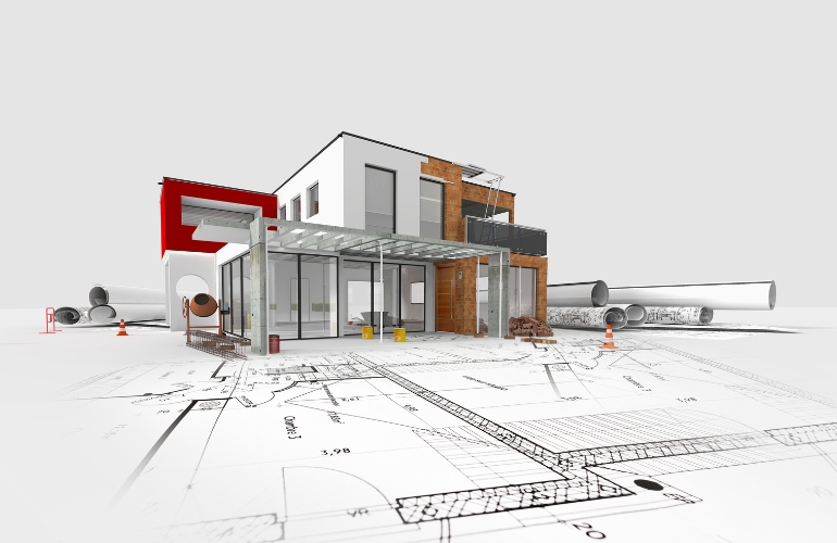 tính toán diện tích đi kèm như móng nhà, sân