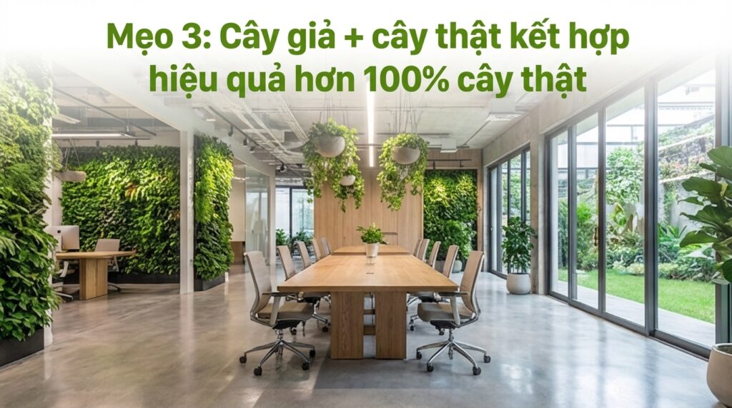 Cây giả kết hợp với cây thật hiệu quả hơn 100% cây thật