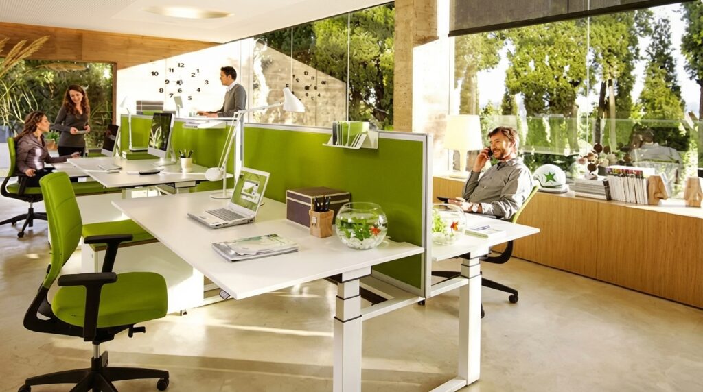 kết hợp ánh sáng tự nhiên và nhân tạo tại văn phòng làm việc