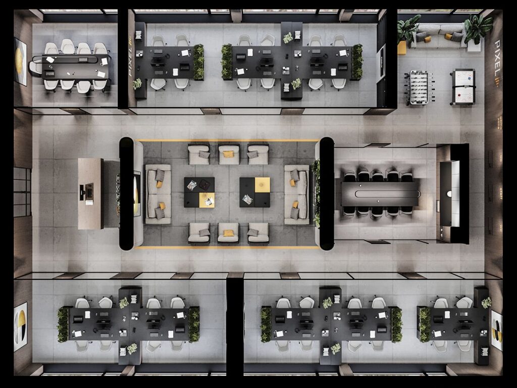 Bản vẽ thiết kế văn phòng giúp thể hiện rõ các khu vực chức năng, bố trí nội thất, vật liệu sử dụng cũng như các hệ thống kỹ thuật và các hạng mục liên quan khác.